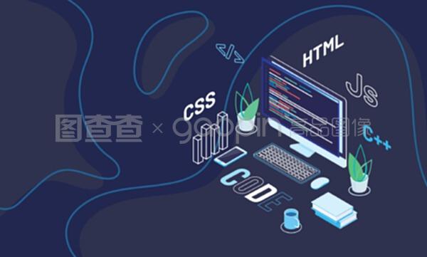 帶有抽象藍(lán)色背帶文本代碼的網(wǎng)頁開發(fā)者的工作區(qū)